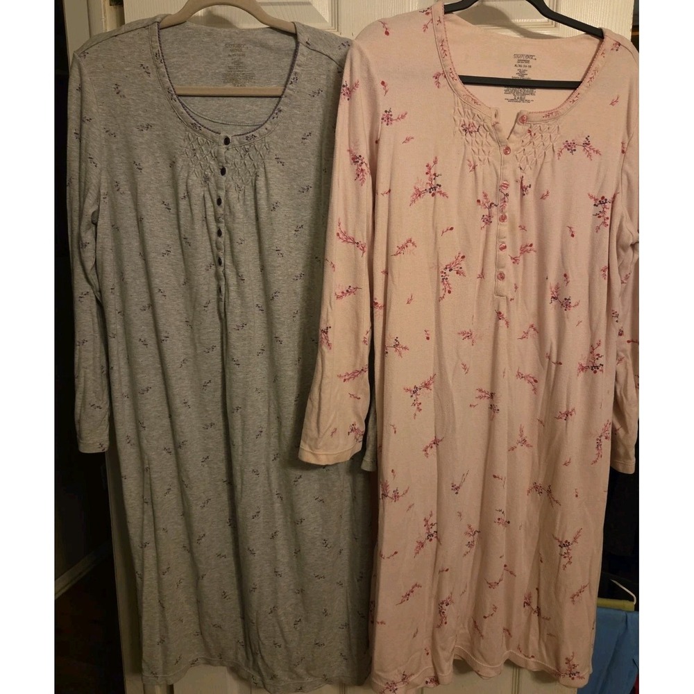 Set Of 2 Simply Basic Full Length Long Sleeve Nightgowns XL 16/18
